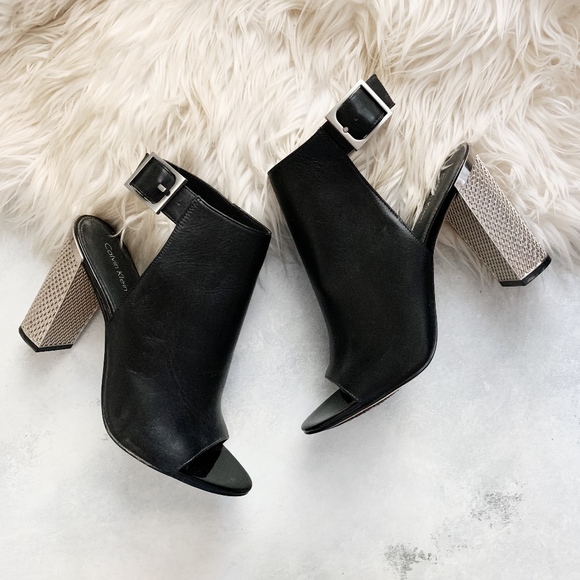 Calvin Klein Shoes - Calvin Klein Black Leather Silver Heeled Shoes